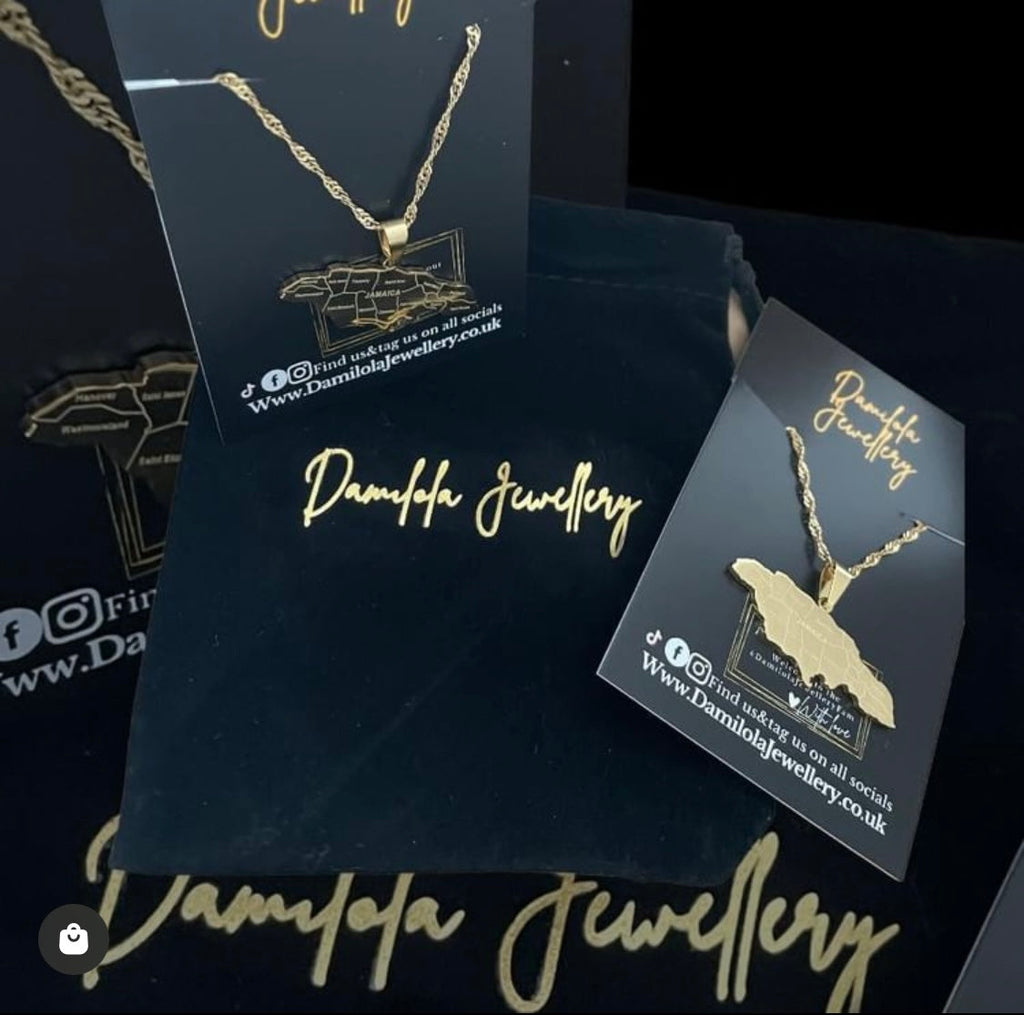 Jamaica 14 Parish Engraved Map Necklace 3.5cm - Gold/Silver