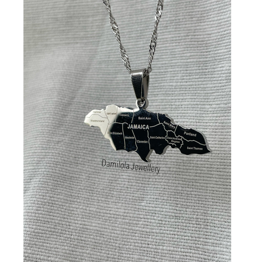 Jamaica 14 Parish Engraved Map Necklace 3.5cm - Gold/Silver