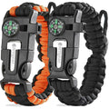 Paracord Survival Bracelet (2 Pack), Fire Starter, Whistle, Compass