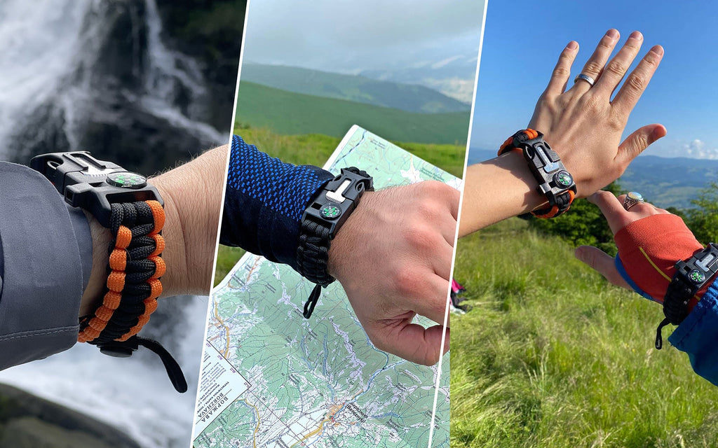 Paracord Survival Bracelet (2 Pack), Fire Starter, Whistle, Compass