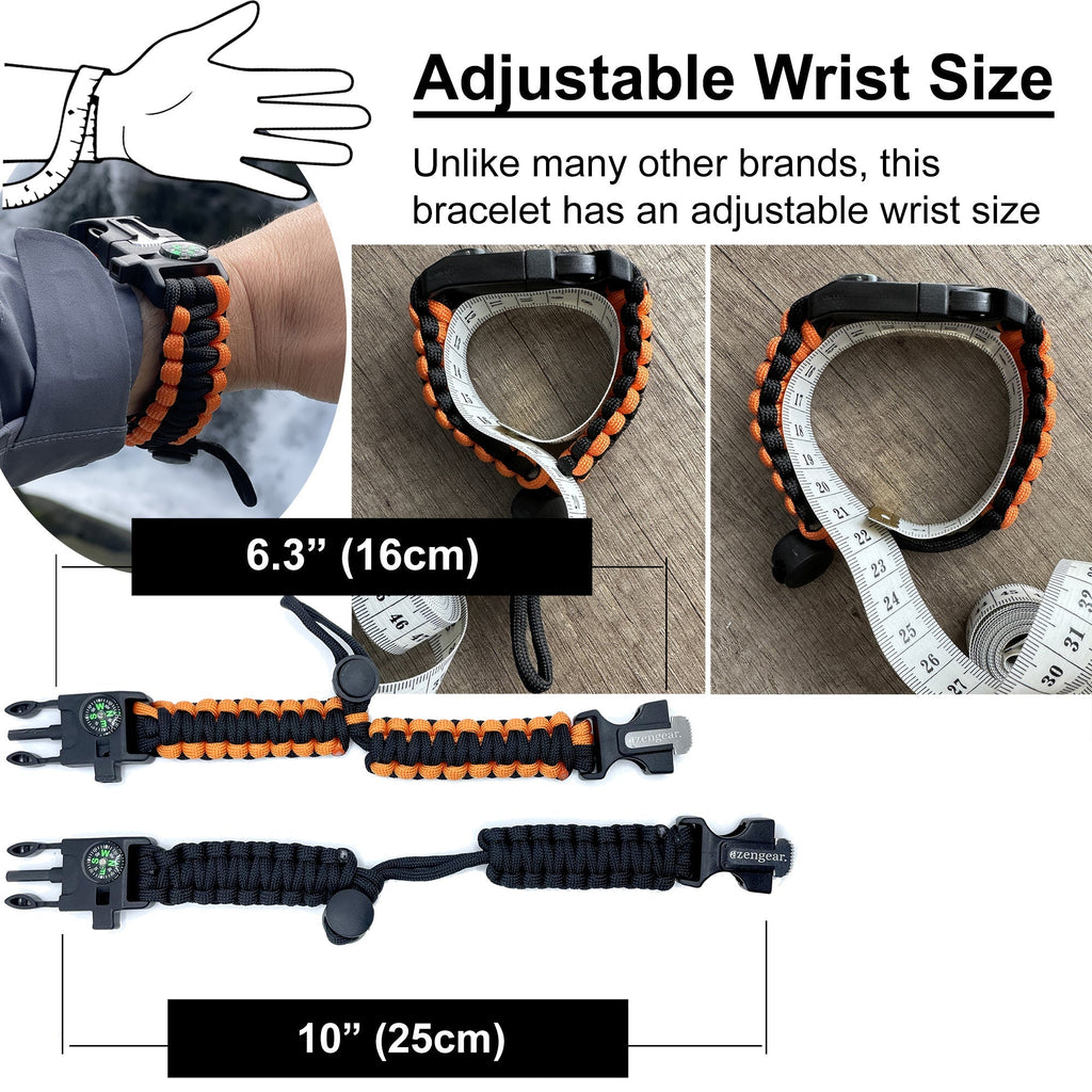 Paracord Survival Bracelet (2 Pack), Fire Starter, Whistle, Compass
