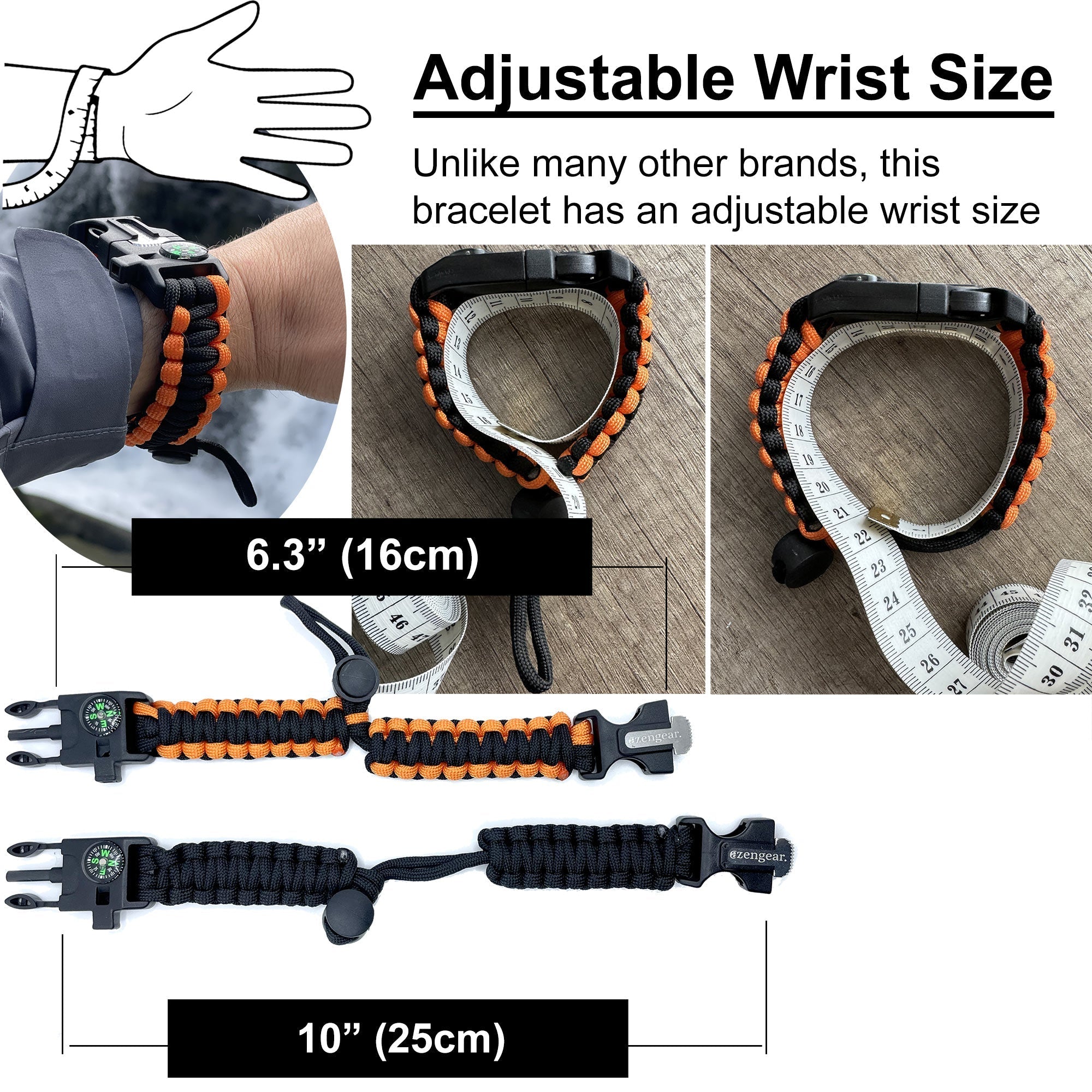Paracord Survival Bracelet (2 Pack), Fire Starter, Whistle, Compass